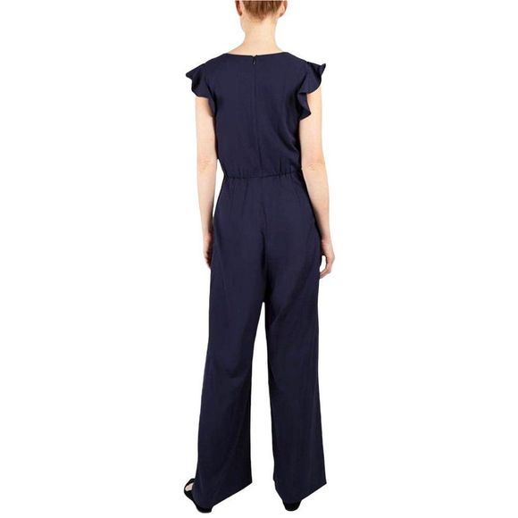 NWT JULIA JORDAN Navy Blue Flutter Sleeve Front Knot Romper Jumpsuit (14) - Picture 2 of 16
